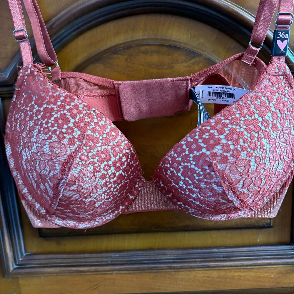 Victoria Secret Lace Push Up Bra-36B Burnt Orange Color-New with Tags-